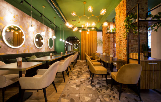istock Restaurant in modern style, light colors interior with green walls 1199672145