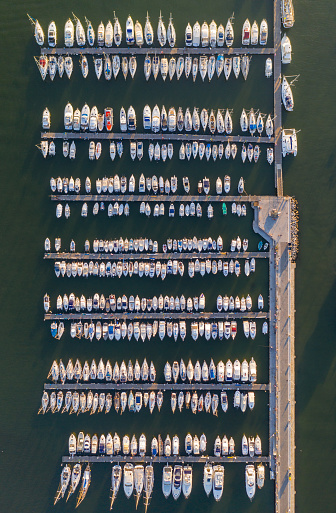 Areal view of boats in a harbour, Italy