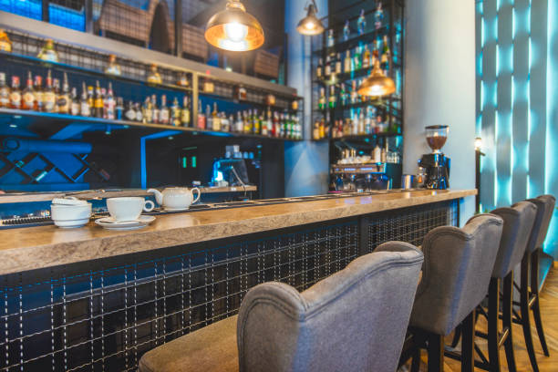 istock Stylish restaurant in a loft style with creative walls, textured bar rack 1199673275
