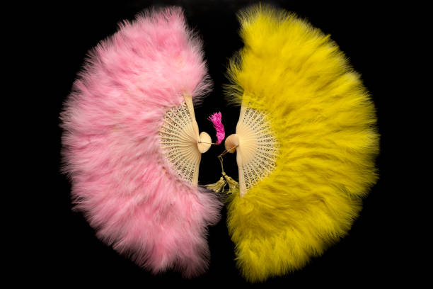 istock Yellow and pink Chinese folding fan 1199673816