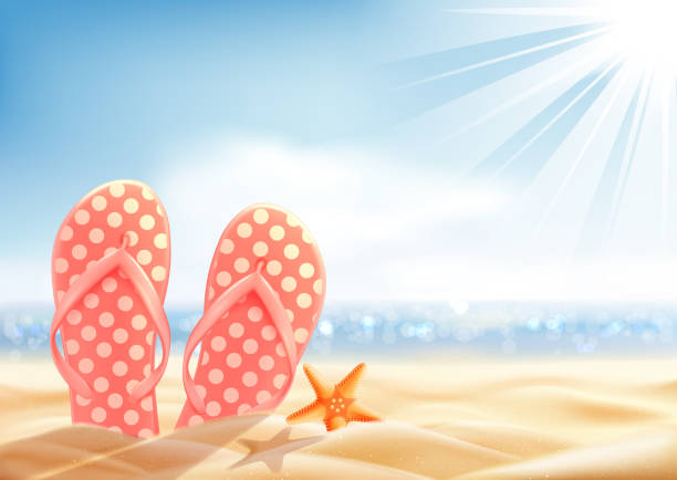 ilustraç�ões de stock, clip art, desenhos animados e ícones de polka dot flip-flop - slipper beach backgrounds sea