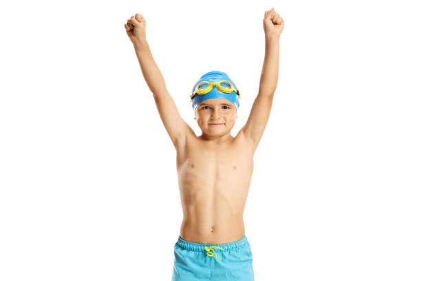 istock Child swimmer holding his hands up 1199678090