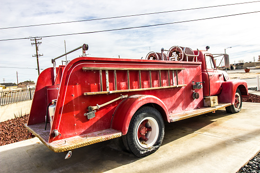 Old Retro Fire Engine On Permanent Display In Public Park