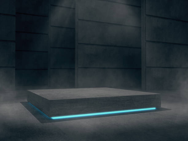 istock Concrete pedestal for display,Platform for design,Blank product stand with light glow. 1199681982