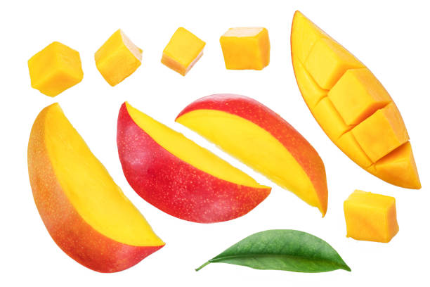 istock Set of mango slices and cubes. Isolated on a white background. 1199684301