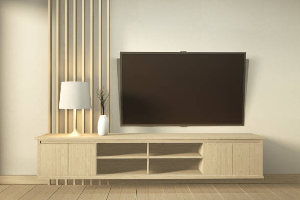 istock Tv cabinet in modern empty room Japanese - zen style,minimal designs. 3D rendering 1199685233