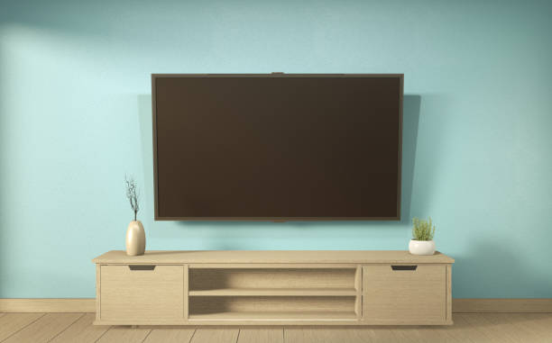 istock Tv shelf in mint room modern tropical style - empty room interior - minimal design. 3d rendering 1199686842