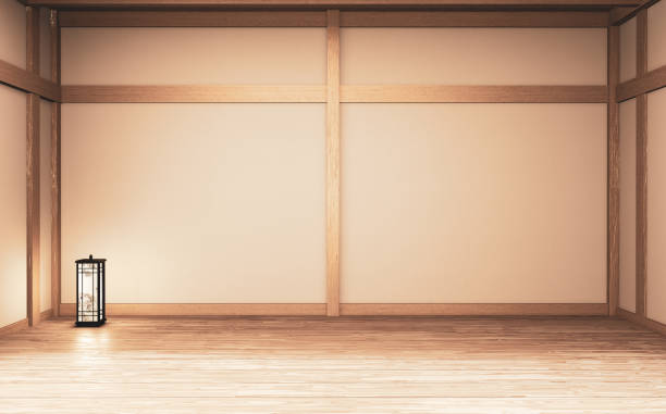 innen leere zimmer japan stil. 3d-rendering - tatami matte stock-fotos und bilder