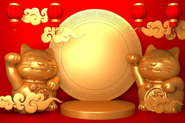 istock Mock up Chinese new year Mock ,up golden abstract geometric scene.3D rendering 1199689229
