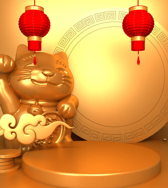 istock Chinese new year Mock ,up golden abstract geometric scene.3D rendering 1199689409
