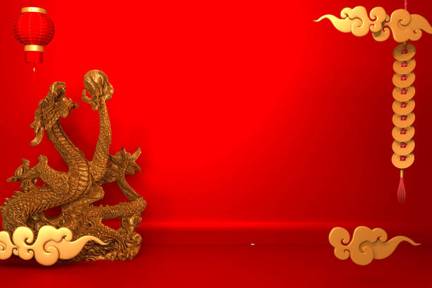 istock Mock up Chinese new year Mock ,up golden abstract geometric scene.3D rendering 1199689478