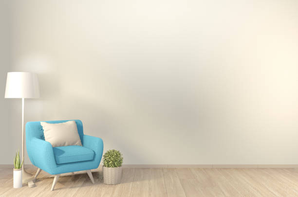 istock Interior mock up white living room design.3D rendering 1199689668