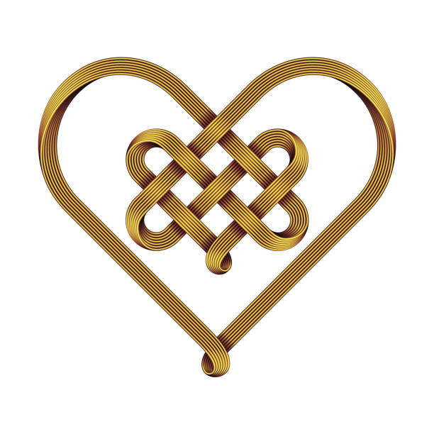 Heart symbol made of intertwined golden wire as a celtic knot. Vector illustration. Heart symbol made of intertwined golden wire as a celtic knot. Vector illustration isolated on white background. celtic knot symbol of eternal love stock illustrations