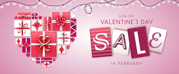Happy Valentine`s day background with love hearts and gift boxes. Valentine`s day sale poster Happy Valentine`s day background with love hearts and gift boxes. Valentine`s day sale poster happy valentines day book stock illustrations