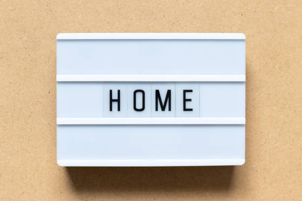 istock White lightbox with word home on wood background 1199691620