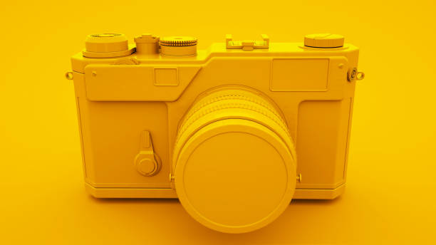 istock Yellow Vintage Camera. Minimal idea concept, 3d illustration 1199691703