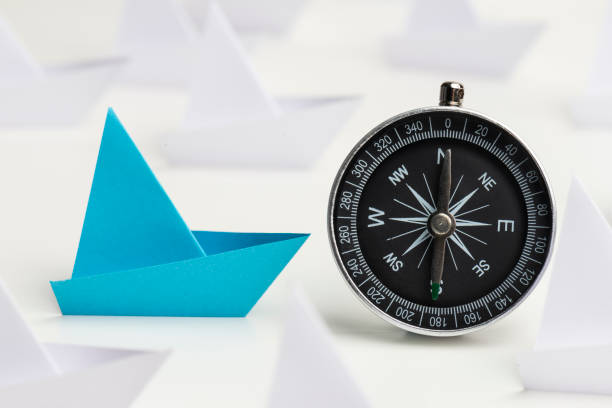 istock Blue Paper Boats With Compass 1199691737