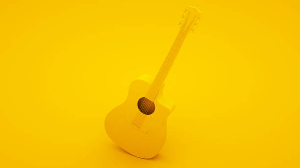 istock Acoustic guitar on yellow background. Minimal idea concept, 3d illustration 1199692305