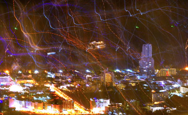 Camera Slow Shutter movement produce lighting effects and double image of Patong Phuket Thailand