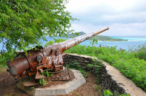 A photo of a world war two gun on Bora Bora, Tahiti.