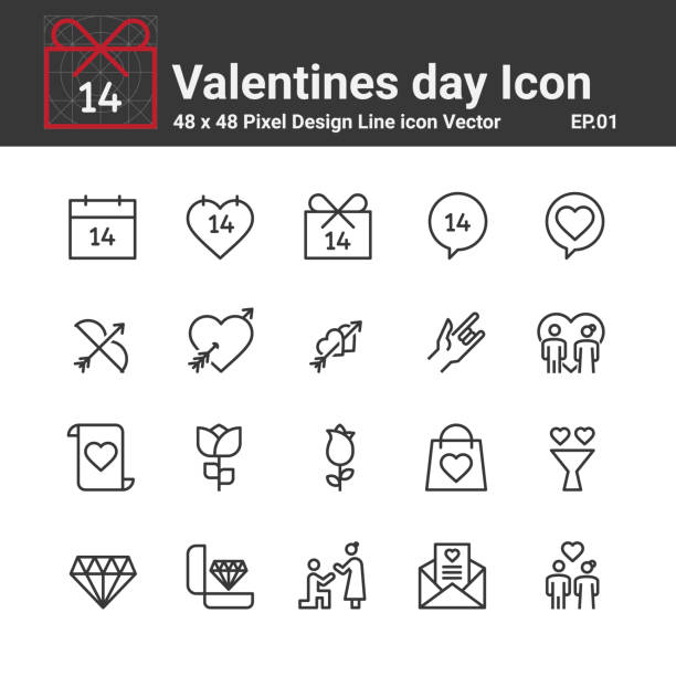 illustrations, cliparts, dessins animés et icônes de valentines day icons vector , symbol perfect design simple set for using in web site infographics logo report , line icon vector illustration - square shape circle diamond shaped holidays and celebrations