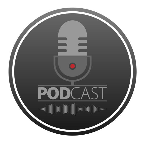 podcasting symbol with microphone and audio waveform vector illustration podcasting symbol with microphone and audio waveform vector illustration, podcast recording concept logo radio station logo stock illustrations