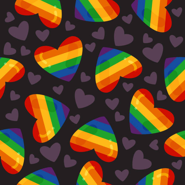 gay rainbow hearts vector art illustration