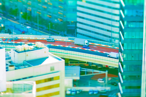 A highway at the urban city in Tokyo tiltshift A highway at the urban city tiltshift. Toshima district Ikebukuro Tokyo / Japan - 11.20.2019 diorama photos stock pictures, royalty-free photos & images