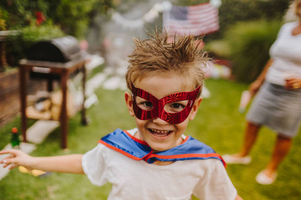 Little superhero in the yard