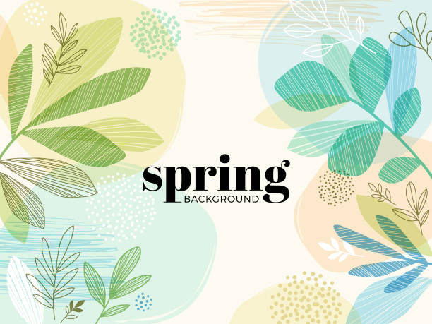 Hand Drawn Spring Leaves Background Modern hand drawn spring background with abstract leaves. spring stock illustrations