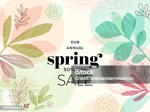 istock Hand Drawn Spring Leaves Background 1199706482