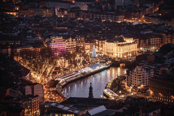 The city of Bilbao in the Basque Country, Spain, as seen from above.