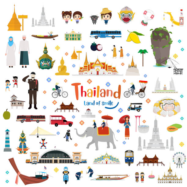 illustrazioni stock, clip art, cartoni animati e icone di tendenza di grande della thailandia e gran palazzo d'oro - thailandia