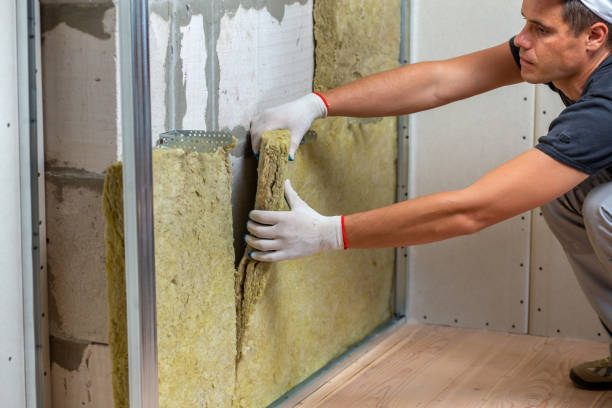 istock Worker insulating a room wall with mineral rock wool thermal insulation. 1199714076