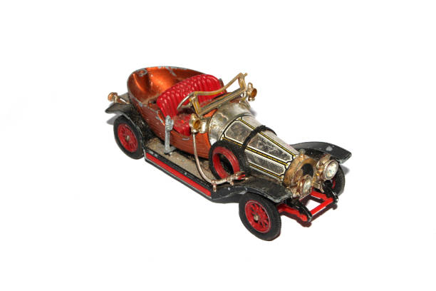 istock Vintage Played With Toy Tin Car on White Background 1199716016