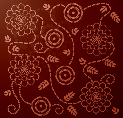 Chinese pattern with flower, leaves and swirls made from circle