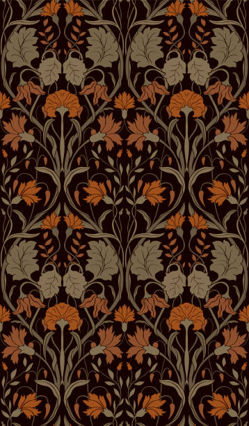 kwiatowy wzór na tapetę. - seamless brown floral pattern arabic style stock illustrations