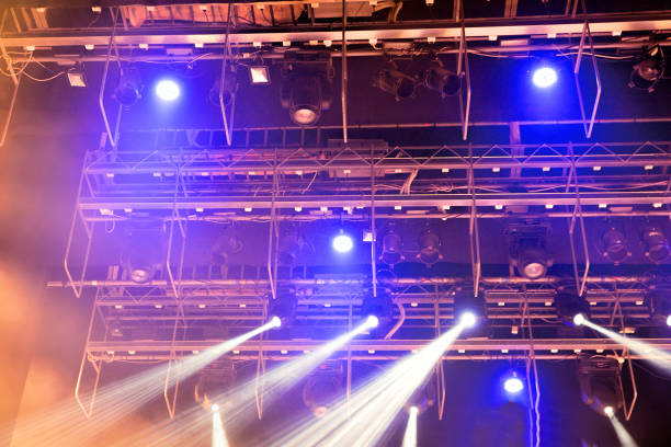 istock Spotlights and laser beams. Concert light. Stage lights 1199729815