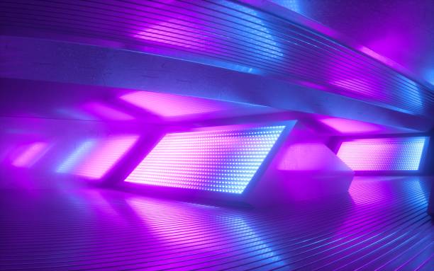 istock 3d render, blue pink neon abstract background, glowing panels in ultraviolet light, futuristic power generating technology 1199730035