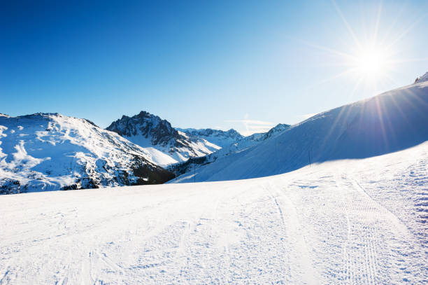 istock Ski slopes in ski resort in winter Alps. 1199732189