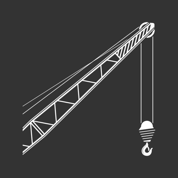 ilustrações de stock, clip art, desenhos animados e ícones de сrane arm with hook isolated on black - pulley hook crane construction