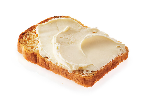 Sandwich with cream cheese. Bruschetta isolated on white background.