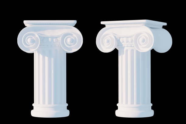 istock White ancient column isolated black mask, roman or Greek pillar pedestal, 3d rendering 1199735551