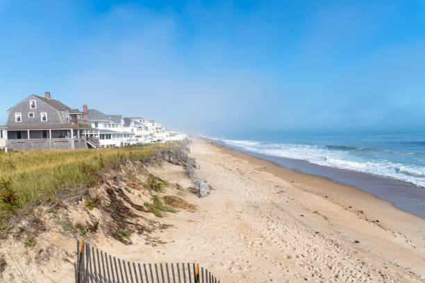 istock Beautiful sandy beach on a misty morning 1199738741