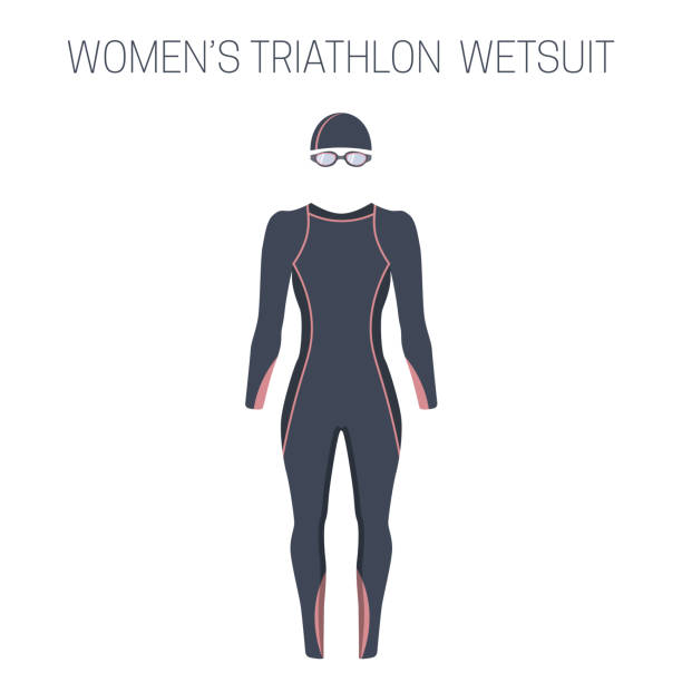 triathlon damen fullsleeve neoprenanzug - langstreckenlauf stock-grafiken, -clipart, -cartoons und -symbole