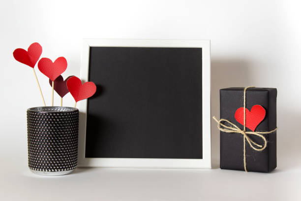 istock Red black white composition mockup for love day 1199741067