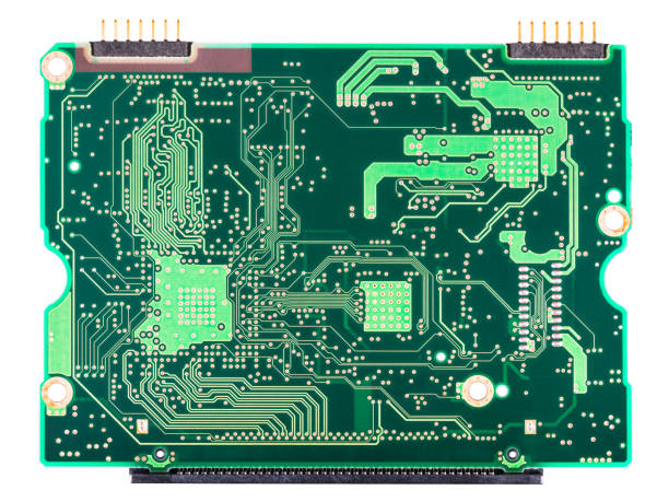 istock Green circuit board copper layer with connectors isolated on a white background. Electrotechnics, electrotechnology 1199745170