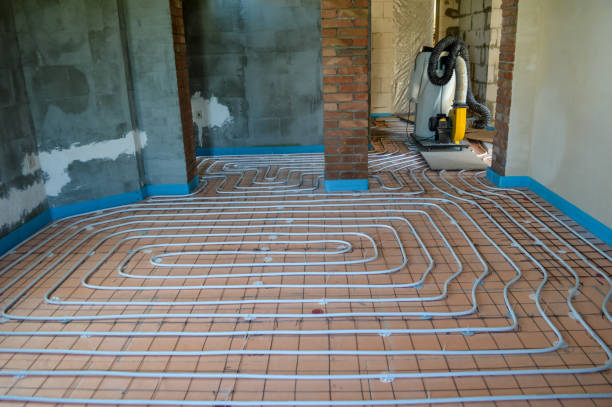 istock Underfloor heating installation. Plumbing pipes. 1199746080