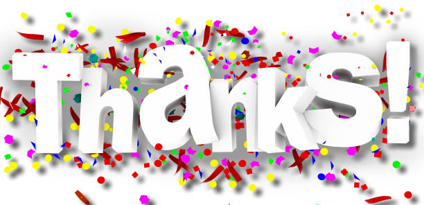 istock thanks confeti  in mnay colors text word in white background - 3d rendering 1199747308