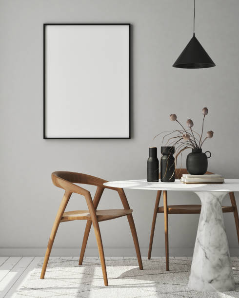 istock mock up poster frame in modern interior background, scandinavian style, 3D render 1199749461